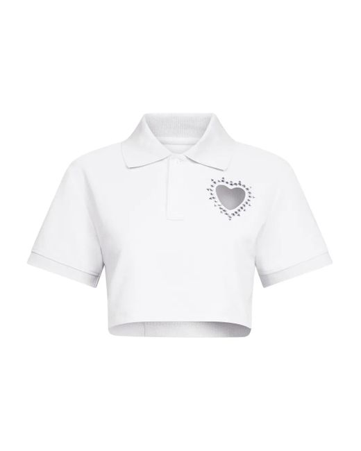 Area White Cropped-Poloshirt Mit Kristallen