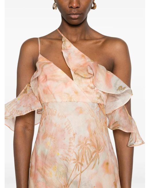 Zimmermann Pink Asymmetrical Midi Dress With Adjustable Straps