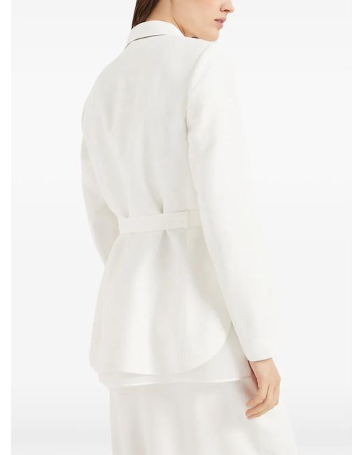Brunello Cucinelli White Linen Jacket With Belt And Precious Details