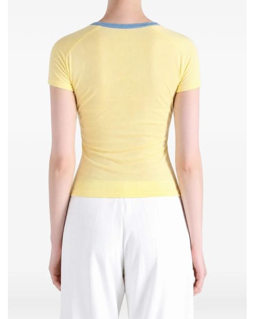 Auralee Yellow Contrast-Trim Raglan-Sleeve T-Shirt