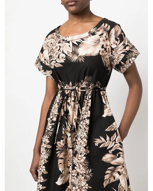 Twinset Black Floral-Print Scoop Neck Dress