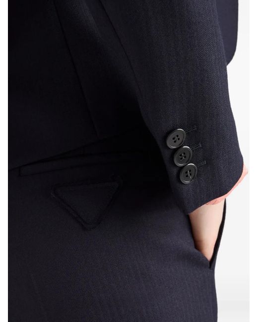 Prada Blue Fischgräten-Hose mit Triangel-Logo