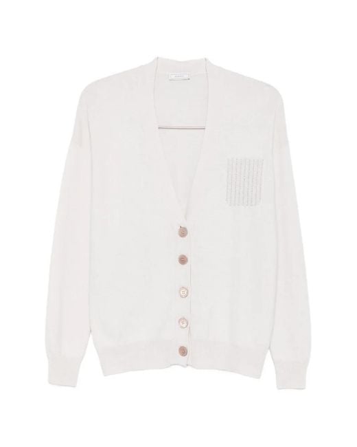 Peserico White Bead-Embellished V-Neck Cardigan