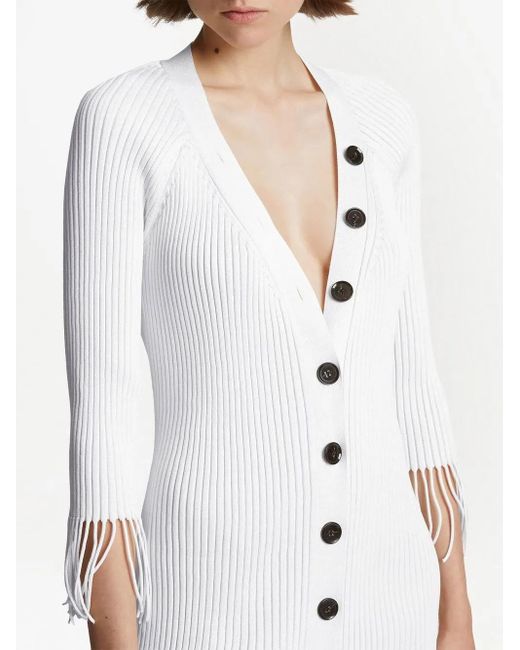 Proenza Schouler White Ribbed-Knit Buttoned-Up Dress