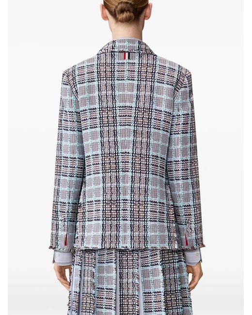 Thom Browne Blue Frayed Plaid Check Blazer