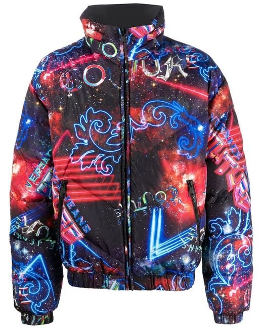 Versace Jeans Couture Blue Motif-Print Down-Filled Jacket for men