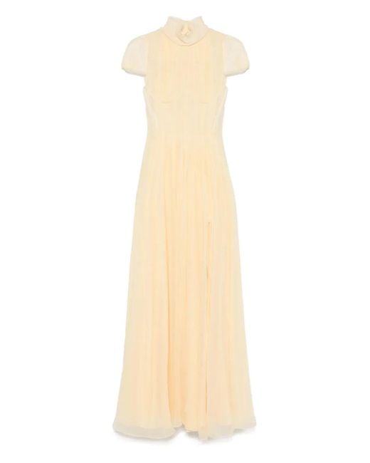 Alexander McQueen Natural Chiffon Pleated Maxi Dress