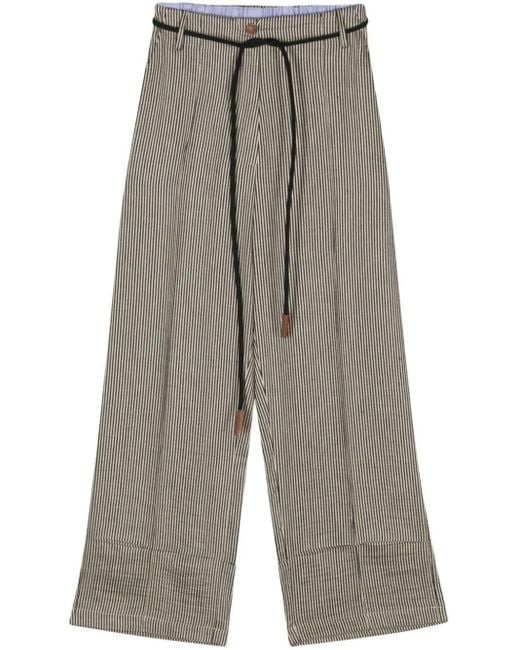 Alysi Gray Stripe-pattern High-waisted Trousers