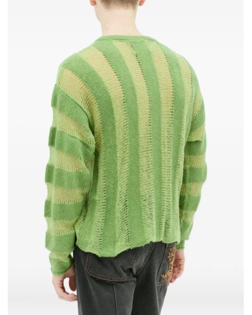Brain Dead Green Threadbare Striped Knit Sweater for men