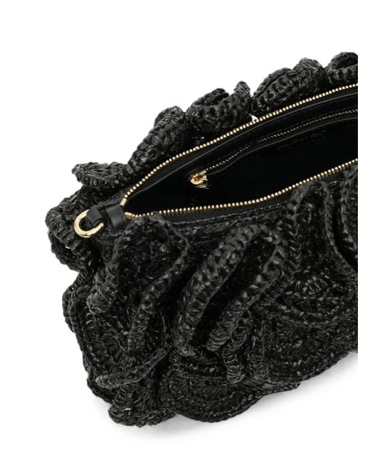 Farm Rio Black Flower-Effect Clutch Bag