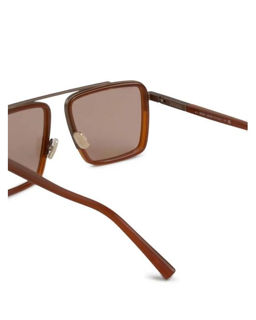 Zegna Sonnenbrille Mit Eckigem Gestell in Brown für Herren