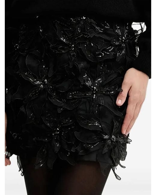 Silvian Heach Black Sequin-Flower Embellished Skirt