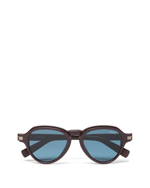 Zegna Blue Round-Frame Sunglasses for men