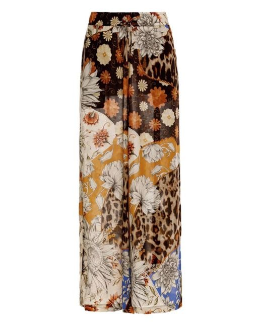 Agua Bendita Metallic Winter Floral-Leopard Print Trousers