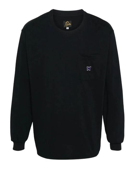 Needles Blue Logo-Embroidered T-Shirt for men