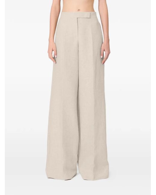 Max Mara Natural Palazzo Linen Trousers