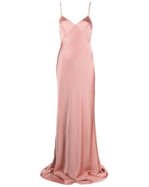 Max Mara Pink Selce V-neck Satin Gown