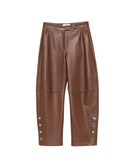 Sportmax Brown Spxcinepresa Press-Stud Leather Trousers