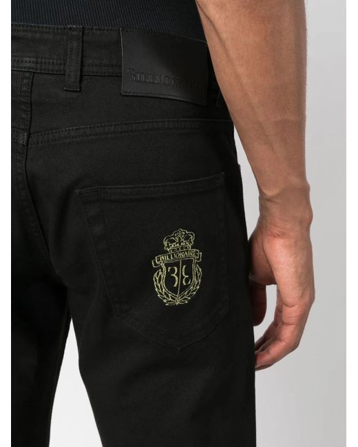Billionaire Black Logo-Crest Straight-Leg Jeans for men
