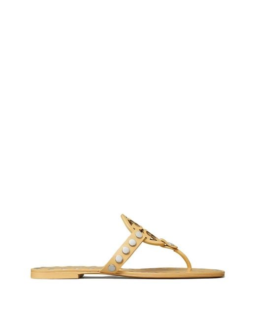 Tory Burch Natural Studded Miller Leather Flat Sandals