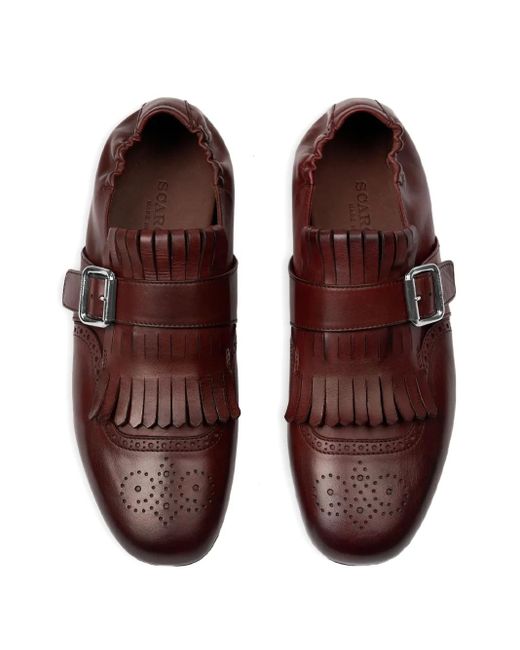 Scarosso Brown Julian Fringed Buckled Monk Shoes for men