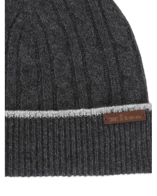 Kiton Black Cable-Knit Beanie Hat for men