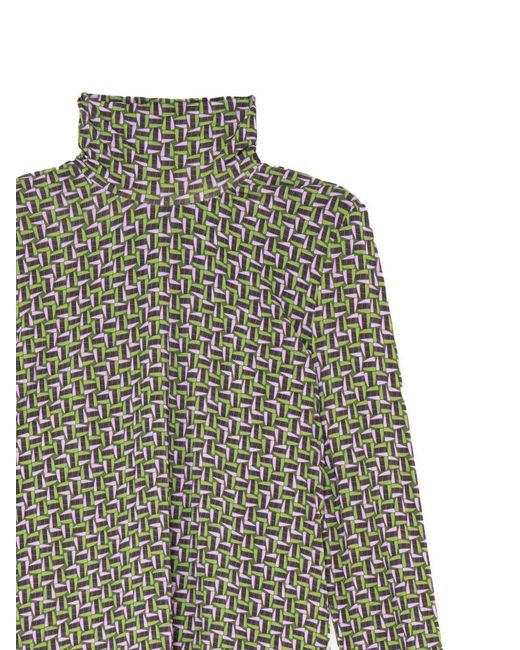 Maliparmi Green Geometric-Pattern Turtleneck Top