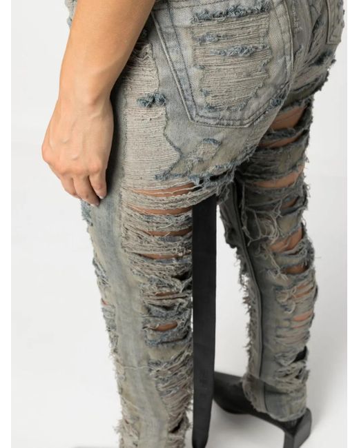 Rick Owens ダメージ スリムジーンズ Gray