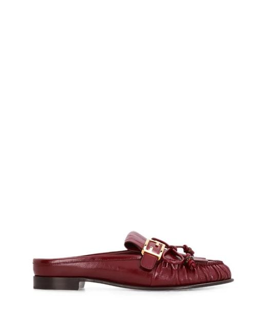 Fendi Purple Fringe Buckle-Detail Mules