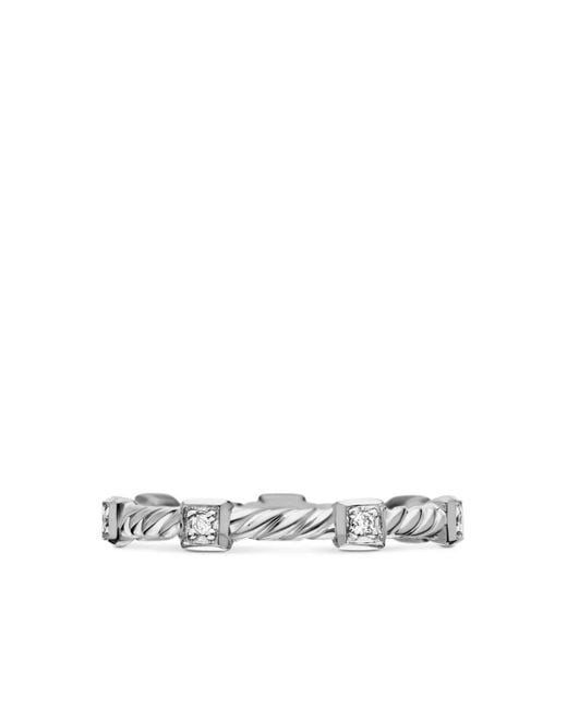 David Yurman White 18Kt Cable Collectibles Diamond Stack Ring (2Mm)