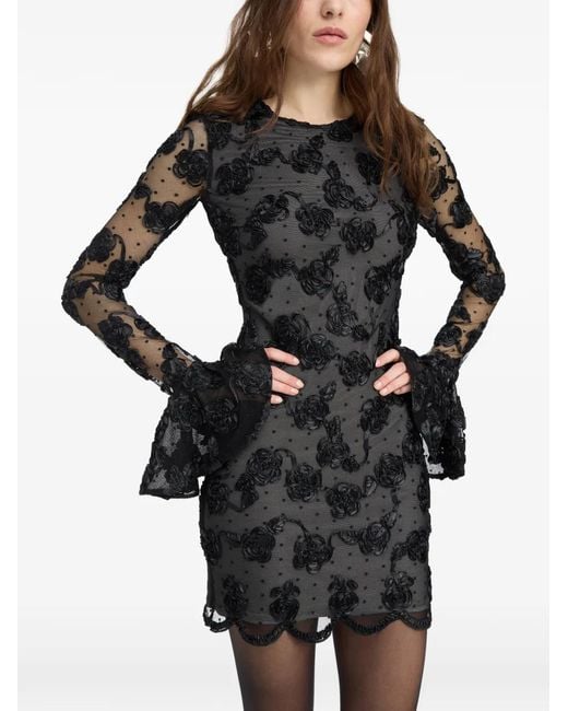 ROTATE BIRGER CHRISTENSEN Black Flower Mesh Ls Mini Dress