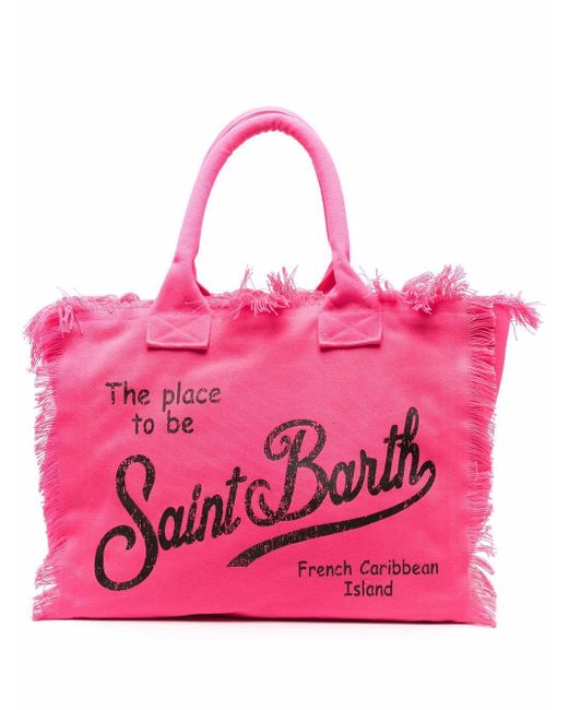 Mc2 Saint Barth Pink Logo-print Beach Bag