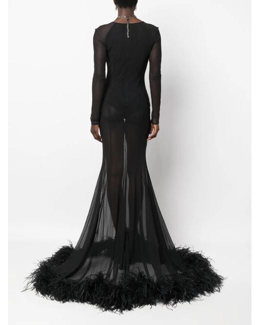 The Attico Black Karen Cut-Out Feather-Trim Dress