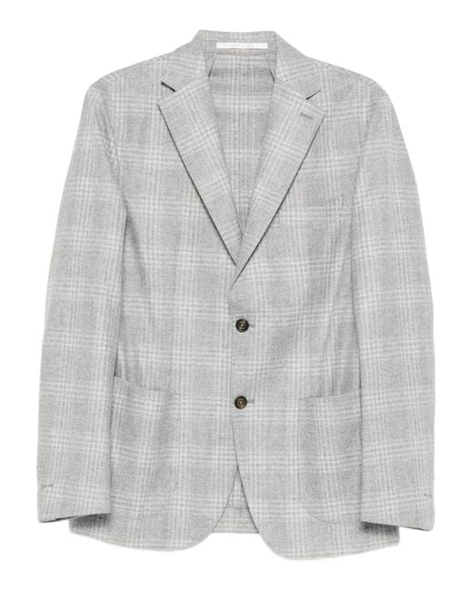 Eleventy Gray Checked Single-Breasted Blazer for men