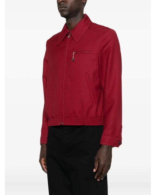 Second/Layer Red Zip-Fastening Stitched-Detail Jacket for men