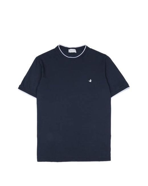 Brooksfield Blue Logo-Embroidered Tipped T-Shirt for men