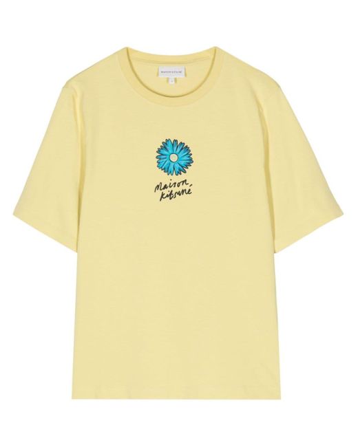 T-shirt Floating Flower di Maison Kitsuné in Yellow