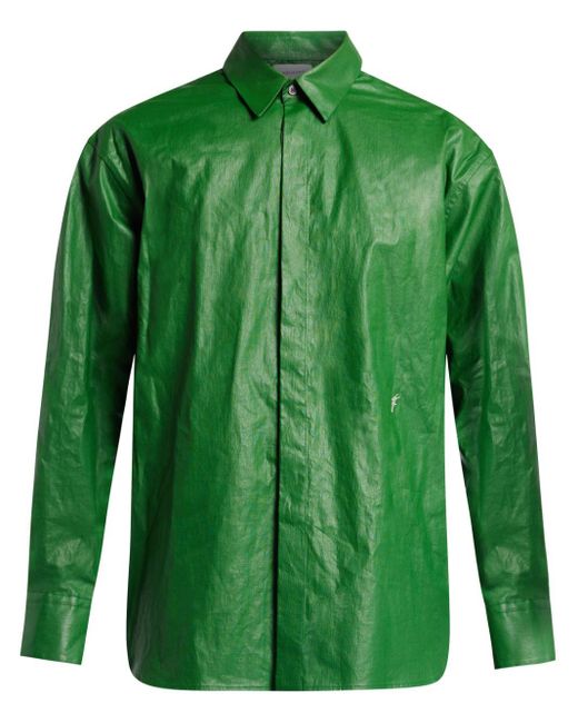 Ferragamo Green Coated-finish Cotton Shirt for men