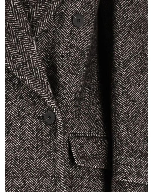 Al Duca D'aosta Black Chevron-Pattern Double-Breasted Coat