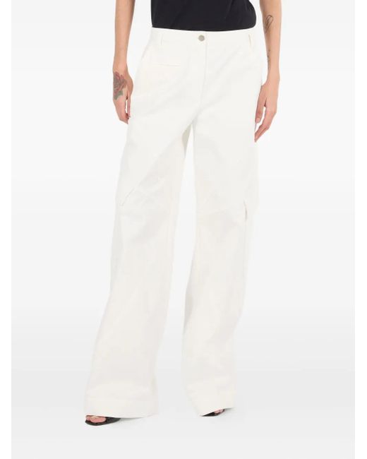 Roberto Cavalli White Python-Print Cargo Trousers