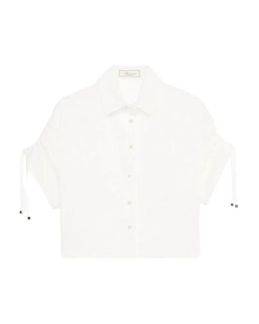 Blumarine White Cropped Button-Up Shirt