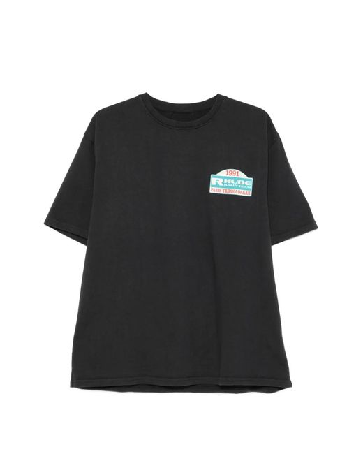 Rhude Black Graphic-Print T-Shirt for men