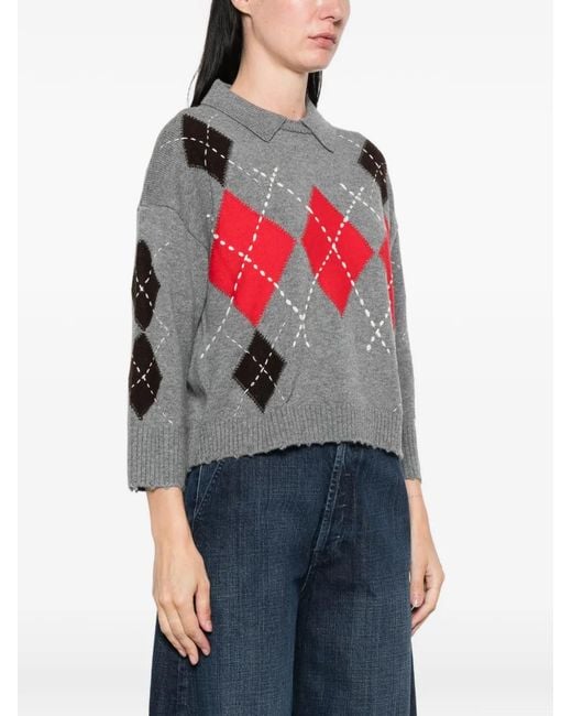 Pinko Argyle-Pattern Collared Sweater