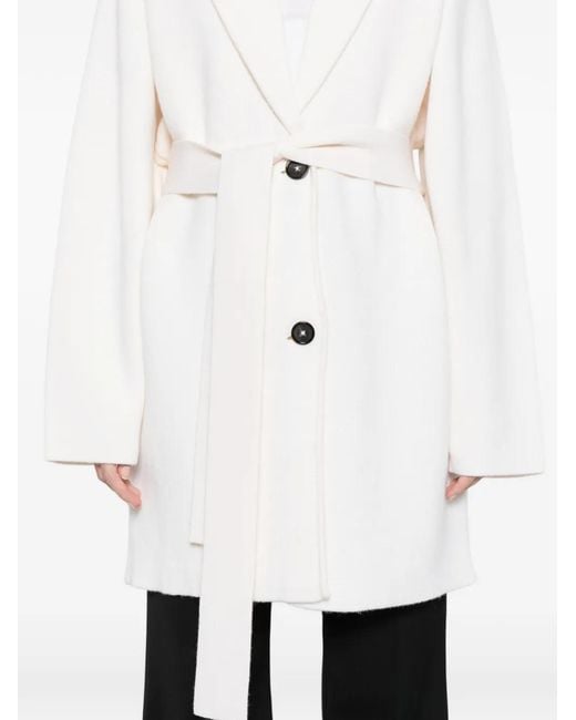 Totême  White Shawl-Lapel Belted Knitted Coat