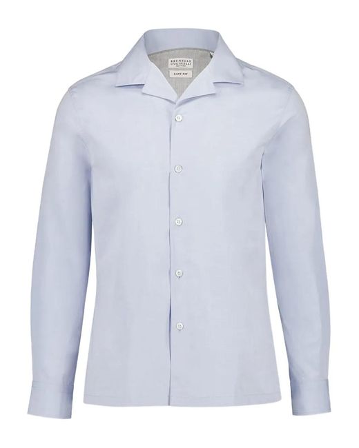 Brunello Cucinelli Blue Cotton Shirt for men