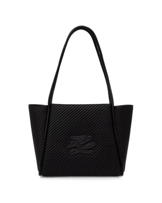 Karl Lagerfeld Black Woven Logo-Patch Tote Bag