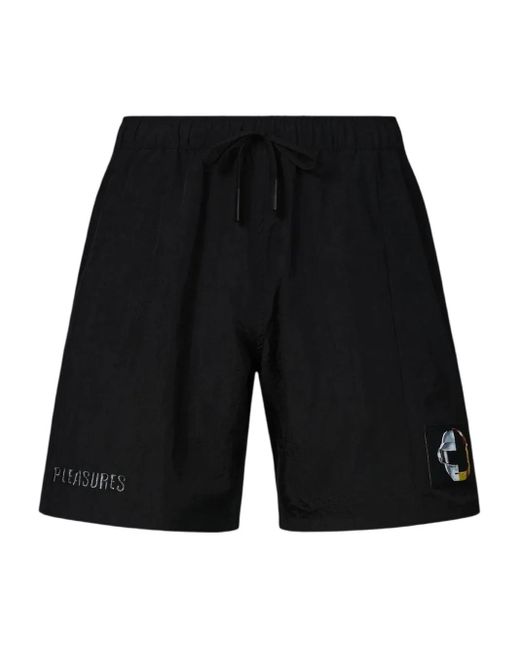Pleasures Black Crush Embroidered-Patch Hiking Shorts for men