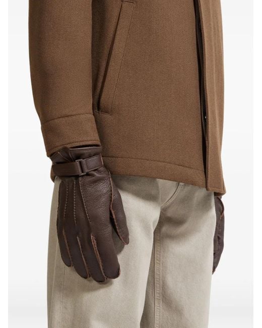 Zegna Brown Peccary-Leather Gloves for men