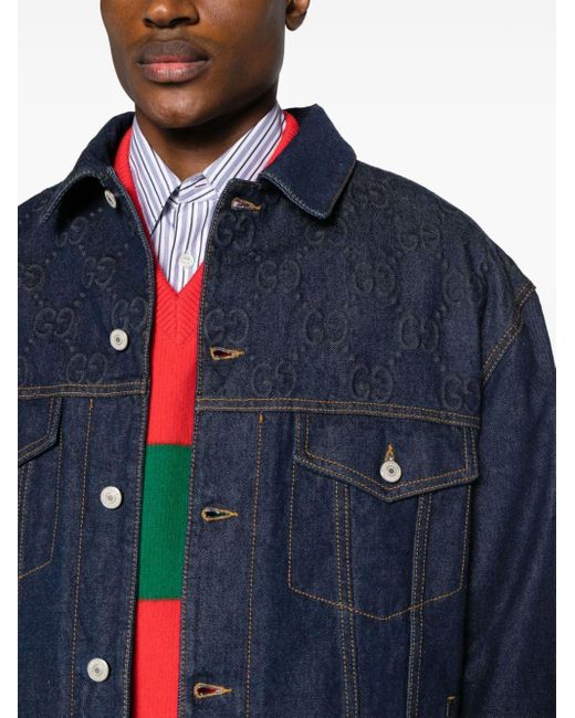 Gucci Blue GG-embossed Denim Jacket for men