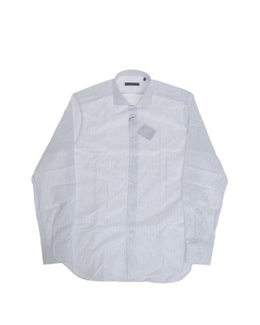 Corneliani White Striped French-Collar Shirt for men